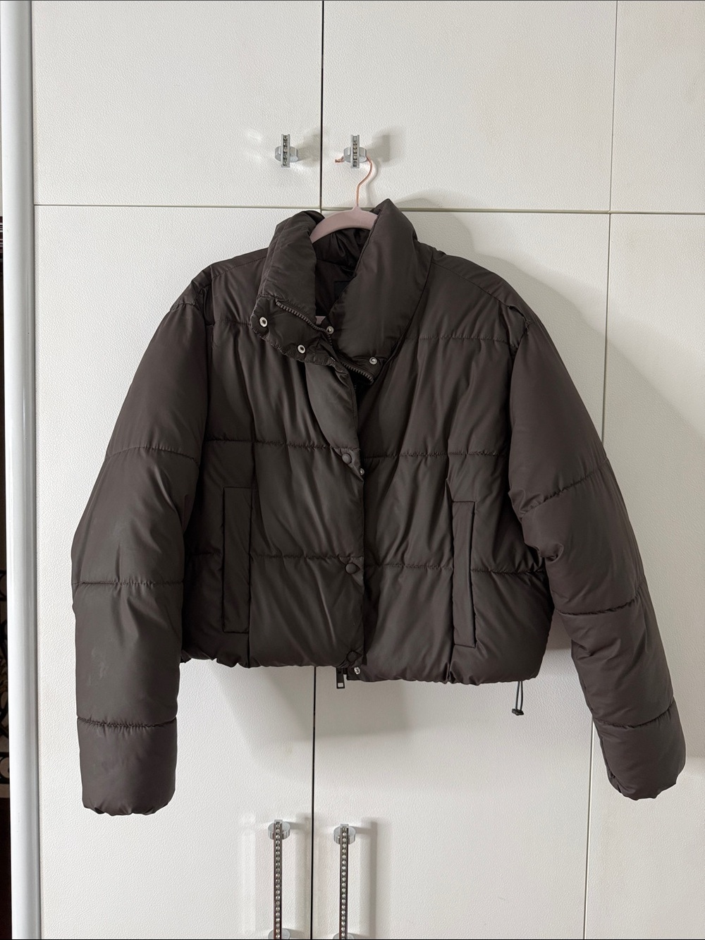 Zara Cropped Quilted Puffer Jacket Dark Brown